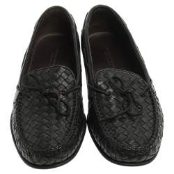 Pre Owned Bottega Veneta Black Intrecciato Leather Loafers Size 42