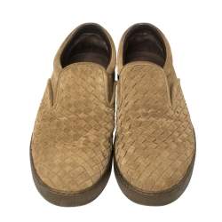 Pre Owned Bottega Veneta Olive Green Intrecciato Suede Dodger Slip On Sneakers Size 44.5