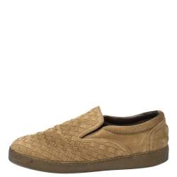 Pre Owned Bottega Veneta Olive Green Intrecciato Suede Dodger Slip On Sneakers Size 44.5