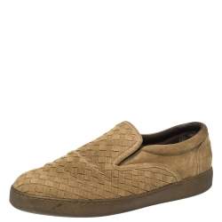 Bottega Veneta Olive Green Intrecciato Suede Dodger Slip On Sneakers Size 44.5