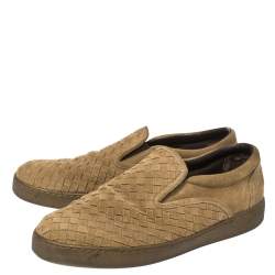 Pre Owned Bottega Veneta Olive Green Intrecciato Suede Dodger Slip On Sneakers Size 44.5