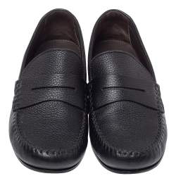 Pre Owned Bottega Veneta Black Leather Austin Penny Loafers Size 41