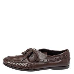 Pre Owned Bottega Veneta Brown Intrecciato Leather Driving Loafer Size 42