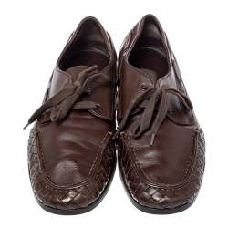 Pre Owned Bottega Veneta Brown Intrecciato Leather Driving Loafer Size 42