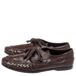 Pre Owned Bottega Veneta Brown Intrecciato Leather Driving Loafer Size 42