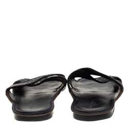 Bottega Veneta Black Intrecciato Leather Cross Strap Flat Slides Size 42.5