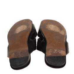 Bottega Veneta Black Intrecciato Leather Cross Strap Flat Slides Size 42.5