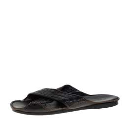 Bottega Veneta Black Intrecciato Leather Cross Strap Flat Slides Size 42.5