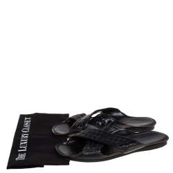 Bottega Veneta Black Intrecciato Leather Cross Strap Flat Slides Size 42.5