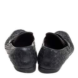 Pre Owned Bottega Veneta Black Intrecciato Leather Loafer Size 42.5