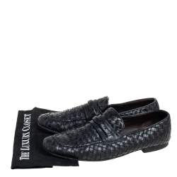 Pre Owned Bottega Veneta Black Intrecciato Leather Loafer Size 42.5