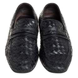 Pre Owned Bottega Veneta Black Intrecciato Leather Loafer Size 42.5