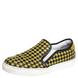 Bottega Veneta Yellow/Black Intrecciato Leather Slip On Sneakers Size 43
