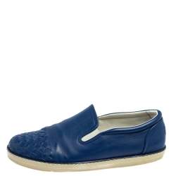 Bottega Veneta Blue Intrecciato Leather Slip On Sneakers Size 41