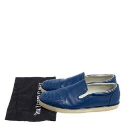 Bottega Veneta Blue Intrecciato Leather Slip On Sneakers Size 41