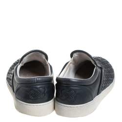 Pre Owned Bottega Veneta Black Leather Intrecciato Low Top Sneakers Size 40.5