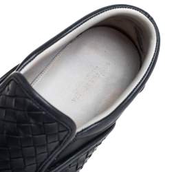 Pre Owned Bottega Veneta Black Leather Intrecciato Low Top Sneakers Size 40.5