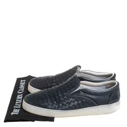 Pre Owned Bottega Veneta Black Leather Intrecciato Low Top Sneakers Size 40.5