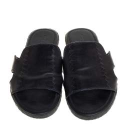 مملوكة مسبقًا Bottega Veneta Black Leather Flat Slides Size 44