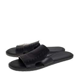 مملوكة مسبقًا Bottega Veneta Black Leather Flat Slides Size 44