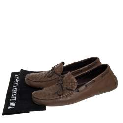 Pre Owned Bottega Veneta Brown Intrecciato Leather Bow Slip On Loafers Size 43