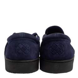 Pre Owned Bottega Veneta Navy Blue Intreciato Suede Slip on Sneakers Size 44