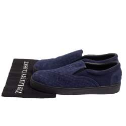 Pre Owned Bottega Veneta Navy Blue Intreciato Suede Slip on Sneakers Size 44
