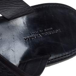 Pre Owned Bottega Veneta Black Intrecciato Leather Slide Sandals Size 42