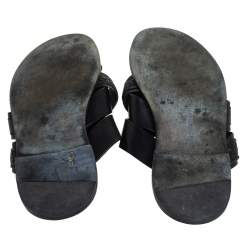 Pre Owned Bottega Veneta Black Intrecciato Leather Slide Sandals Size 42