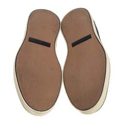 Pre Owned Bottega Veneta Blue Denim and Black Leather Trim Slip On Sneakers Size 43