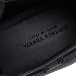 مملوكة مسبقًا Bottega Veneta Navy Blue Intrecciato and Leather Lace Up Driving Loafers Size 43