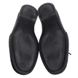 مملوكة مسبقًا Bottega Veneta Navy Blue Intrecciato and Leather Lace Up Driving Loafers Size 43