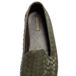 Pre Owned Bottega Veneta Green Intrecciato Leather Smoking Slippers Size 43