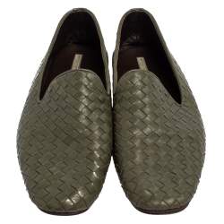 Pre Owned Bottega Veneta Green Intrecciato Leather Smoking Slippers Size 43