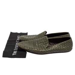 Pre Owned Bottega Veneta Green Intrecciato Leather Smoking Slippers Size 43