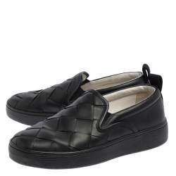 Pre Owned Bottega Veneta Black Intrecciato Leather Slip On Sneakers Size 40