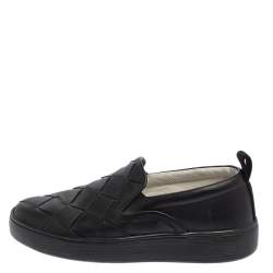 Pre Owned Bottega Veneta Black Intrecciato Leather Slip On Sneakers Size 40