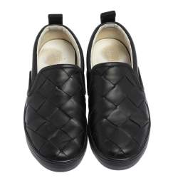 Pre Owned Bottega Veneta Black Intrecciato Leather Slip On Sneakers Size 40