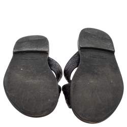 Pre Owned Bottega Veneta Black Intrecciato Leather Cross Strap Flat Slides Size 42