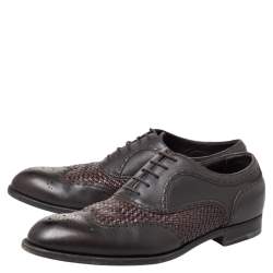 Pre Owned Bottega Veneta Black/Brown Intrecciato And Leather Brogue Oxfords Size 45