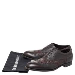 Pre Owned Bottega Veneta Black/Brown Intrecciato And Leather Brogue Oxfords Size 45