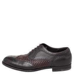 Pre Owned Bottega Veneta Black/Brown Intrecciato And Leather Brogue Oxfords Size 45