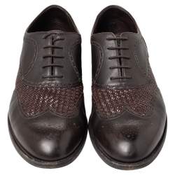 Pre Owned Bottega Veneta Black/Brown Intrecciato And Leather Brogue Oxfords Size 45