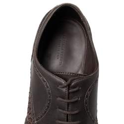 Pre Owned Bottega Veneta Black/Brown Intrecciato And Leather Brogue Oxfords Size 45