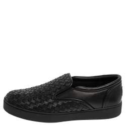 Pre Owned  Bottega Veneta Black Intrecciato Leather Dodger Slip On Sneakers Size 40