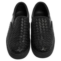 Pre Owned  Bottega Veneta Black Intrecciato Leather Dodger Slip On Sneakers Size 40