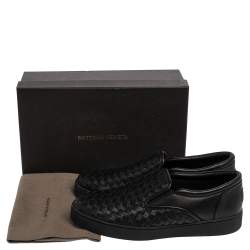 Pre Owned  Bottega Veneta Black Intrecciato Leather Dodger Slip On Sneakers Size 40