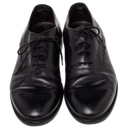 مملوكة مسبقًا Bottega Veneta Black Intrecciato Leather Lace Up Oxford Size 43