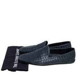 Pre Owned Bottega Veneta Blue Intrecciato Leather Smoking Slippers Size 43