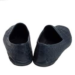 Pre Owned Bottega Veneta Blue Intrecciato Leather Smoking Slippers Size 43